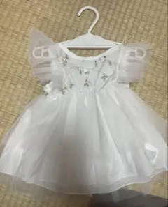 ホワイト ベビードレス 3-6M フリル付き