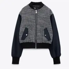 未使用 ZARA コントラストテクスチャーボンバージャケット