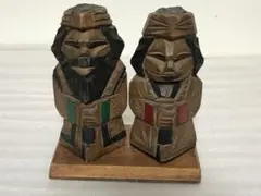 アイヌ　ニポポ　夫婦木彫り人形　民芸品 置物 木台付き