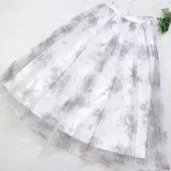美品 スウィングル ロング フレア シフォンスカート ホワイト/パープル花柄 M