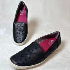 【春夏モデル】fitfit レザースリッポン 23.5 黒 軽量 パンチング