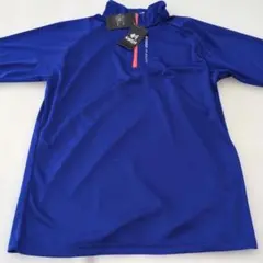 青 ハーフジップ 長袖シャツ ポリエステル