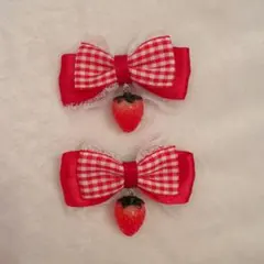 量産型 リボン ヘアクリップ 推し活 推し色 ギンガムチェック 赤 レッド 苺