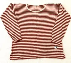 beautiful people 赤　白　ボーダー　綿　ニット　トップス