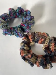 【ハンドメイド】カラフルニットシュシュ2個セット