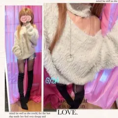 【GYDA】オーバーサイズ 2WAYオフショル シャギーチョーカーニット ギャル