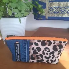 デニムリメイクポーチ☆シガレットポーチ☆マルチポーチ☆レオパード