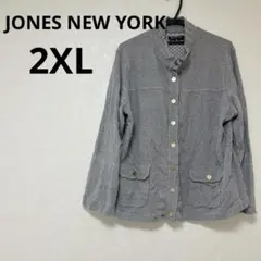 JONES NEW YORK 【2XL】グレー カーディガン　金ボタン