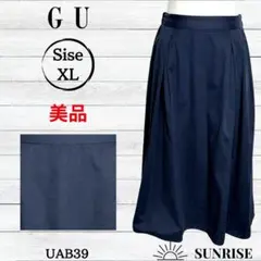★美品★ GU ジーユー ひざ丈 スカート フレア ネイビー ウエストゴム XL
