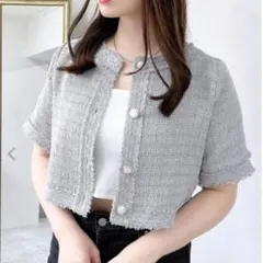 未使用　INGNI　イング　ツイードフリンジ　半袖　ジャケット　Mサイズ　裏地付