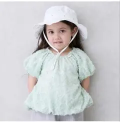 ミントグリーン フリル ジャガードバルーンブラウス 半袖 プティマイン