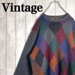 【一点物】デザインニット　クレイジーパターン　ビックシルエット　マルチカラー古着