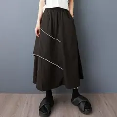 ロングスカート カジュアル ハイウエストI 着痩せ オシャレ ポケット付き