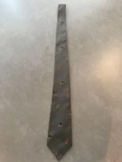 HERMES-PARIS 牛刺繍 ネクタイ グレー