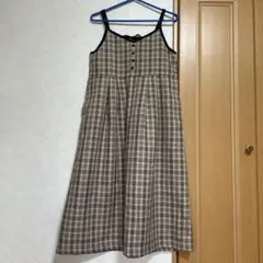 秋冬　エヘカソポ　ブラウン系チェックキャミソールドレス