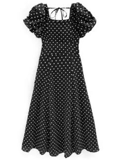 ドット柄バルーンスリーブフレアワンピース[ru1163]