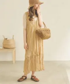 Ambre Neige 前後2way クリンクルノースリーブワンピース ベージュのサムネイル