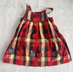 赤・チェック柄リンゴ刺繍ワンピース