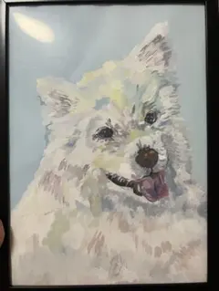 手描き アクリル画 サモエド アート
