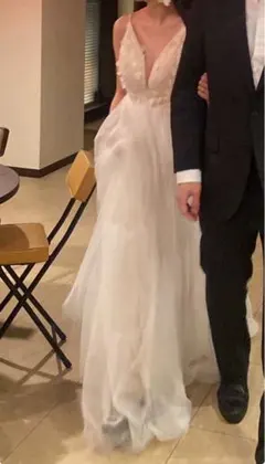 ホワイト フラワー刺繍 ウェディングドレス　結婚式　前撮り　二次会　パーティ