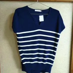 AMERICANHOLIC　新品 フレンチスリーブ　ニット　ボーダーネイビー　М