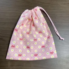 花　リボン　ピンク　巾着袋　給食袋　【在庫処分価格】