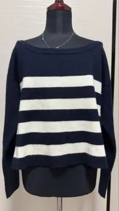 GU ボーダーボートネックニット【M】ゆったり今っぽコーデ