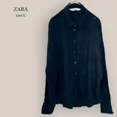 ザラZARA ドット柄シャツ　長袖シャツ　水玉　薄手　ブラック