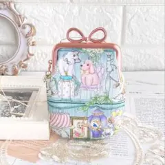 ユキエモン ハンドメイド ポーチ キャビネットミント がま口 猫柄