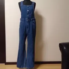 デニムブルー サロペット フレアパンツ