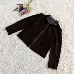 ジップアップ長袖ジャケット　ブルゾン　スエード風　ダークブラウン　2XL(3L)