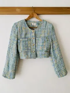 ノーカラージャケット 青 黄