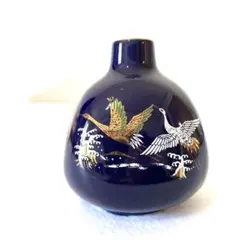 美品【 antique アンティーク 】 有田焼　ブルー　鶴　一輪挿し　一点物のサムネイル