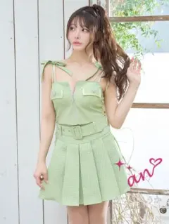 ツイード ボタン キャミ セットアップ 裾プリーツ キャバドレス