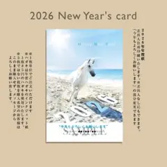 12/23注文締切☆オーダー2026年年賀状５枚☆白馬と綺麗な砂浜