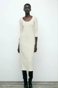 ソフトタッチニットワンピース アイボリー