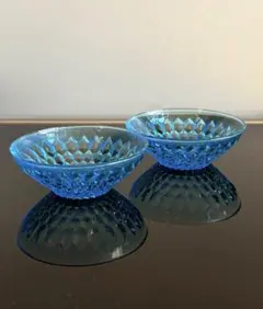 昭和レトロ　ブルーガラス　カットガラス小鉢　氷カップ　2セット　ヴィンテージ