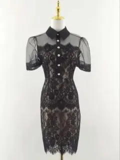 ブラックレースタイトドレス