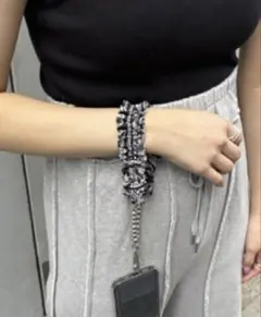 lattice✩フリルマルチストラップ スマホ ハンディファン ブラック 新品
