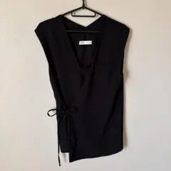 ZARA ブラック　バックオープン　ラップ　ジャケット　ノースリーブ