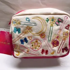 セーラームーン刺繍ポーチ ホワイト/ピンク