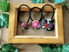 沖縄紅型ヘアゴム　ハンドメイド　くるみボタン