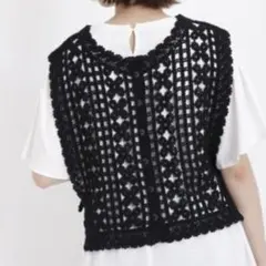 サマンサモスモス かぎ針風ニットベスト(ブラック)