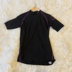 美品　チャンピオン フィットTシャツ LL 黒 ピンクライン スポーツウェア