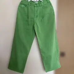 グリーン刺繍デザインワイドレッグパンツ