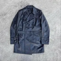 vintage 本革 レザートレンチコート ベルト付 黒 牛革 M モード