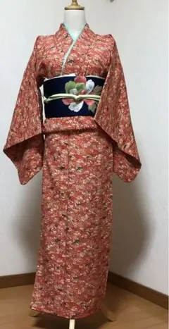 赤色花柄着物 レトロ