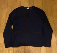 ジュンヤワタナベマン　くるみボタンウールカーディガン　紺×茶　L