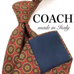 【極美品】COACH コーチ ネクタイ ドット 丸 総柄 ボルドー 赤 イエローのサムネイル
