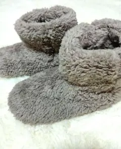 新品　グレー フリース ショートブーツタイプ ルームシューズ